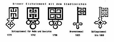 Bremische Eichstempel mit dem Stadtzeichen von 1729 bis 1859